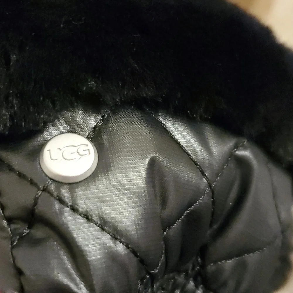 UGG Faux Fur Trim Leather Quited Gloves